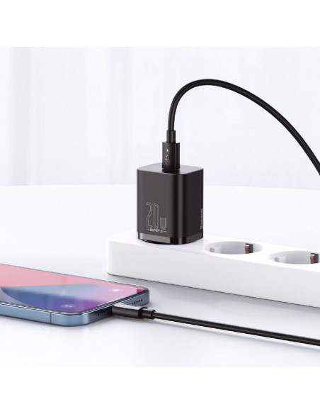 BASEUS chargeur secteur Type C + câble Type C vers Lightning PD QC3.0 3A 20W TZCCSUP-B01/CCCJGCE-D noir