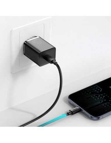 BASEUS chargeur secteur Type C + câble Type C vers Lightning PD QC3.0 3A 20W TZCCSUP-B01/CCCJGCE-D noir
