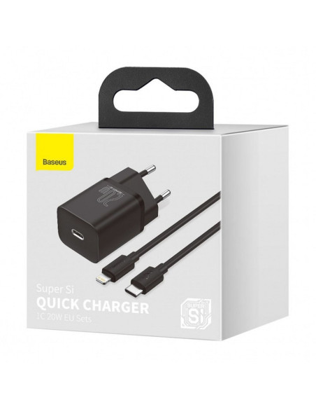 BASEUS chargeur secteur Type C + câble Type C vers Lightning PD QC3.0 3A 20W TZCCSUP-B01/CCCJGCE-D noir