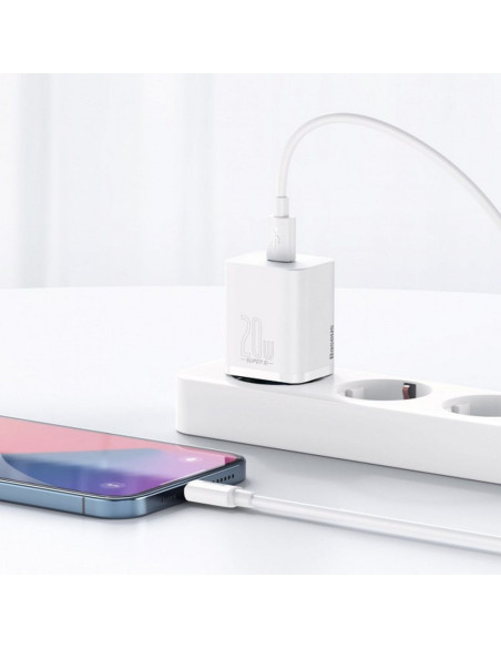 BASEUS chargeur secteur Type C + câble Type C vers Lightning PD QC3.0 3A 20W TZCCSUP-B02/CCCJGCE-D blanc