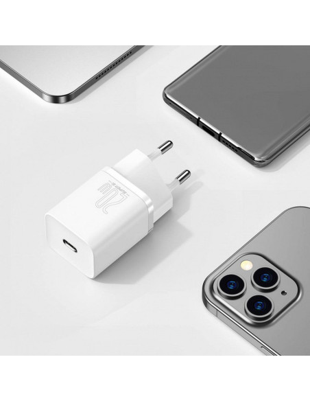 BASEUS chargeur secteur Type C + câble Type C vers Lightning PD QC3.0 3A 20W TZCCSUP-B02/CCCJGCE-D blanc