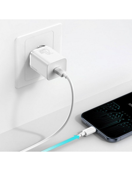 BASEUS chargeur secteur Type C + câble Type C vers Lightning PD QC3.0 3A 20W TZCCSUP-B02/CCCJGCE-D blanc