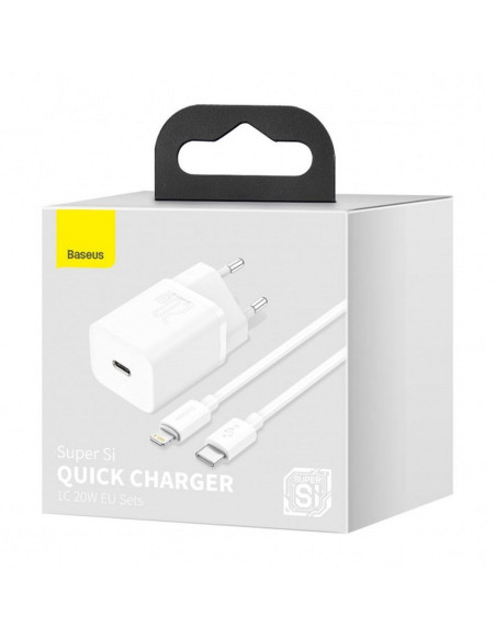 BASEUS chargeur secteur Type C + câble Type C vers Lightning PD QC3.0 3A 20W TZCCSUP-B02/CCCJGCE-D blanc