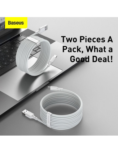 BASEUS cableUSB Typ C 2,4A Simple Wisdom TZCATZJ-02 1,5 m blanc 2 pcs
