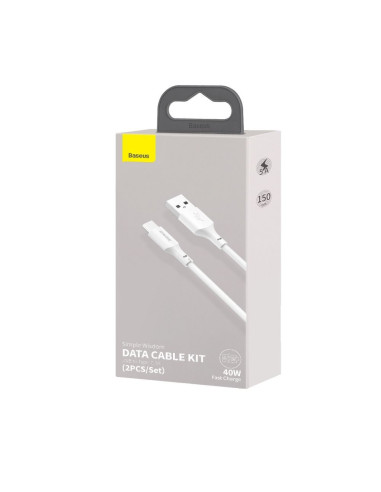 BASEUS cableUSB Typ C 2,4A Simple Wisdom TZCATZJ-02 1,5 m blanc 2 pcs