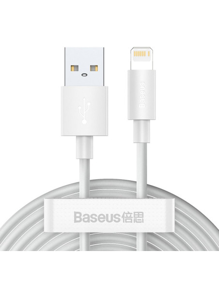 BASEUS cable USB pour Apple Lightning 8-pin 2,4A Simple Wisdom TZCALZJ-02 1,5 m blanc 2 pcs