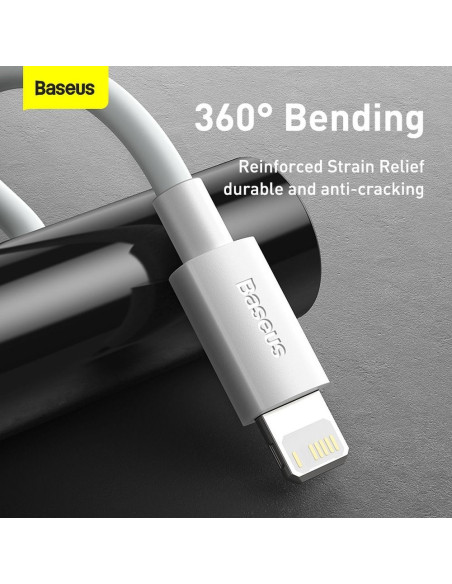 BASEUS cable USB pour Apple Lightning 8-pin 2,4A Simple Wisdom TZCALZJ-02 1,5 m blanc 2 pcs