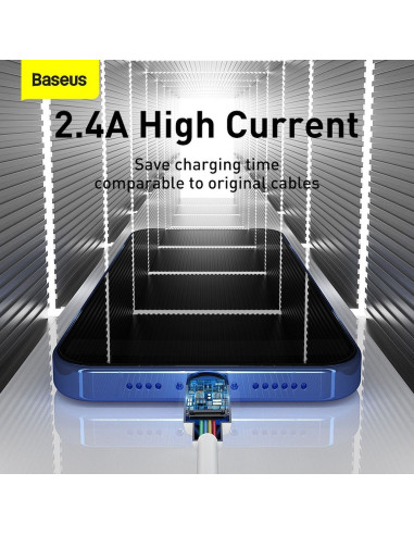 BASEUS cable USB pour Apple Lightning 8-pin 2,4A Simple Wisdom TZCALZJ-02 1,5 m blanc 2 pcs