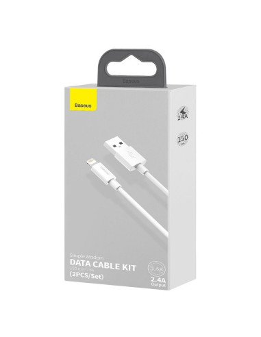BASEUS cable USB pour Apple Lightning 8-pin 2,4A Simple Wisdom TZCALZJ-02 1,5 m blanc 2 pcs