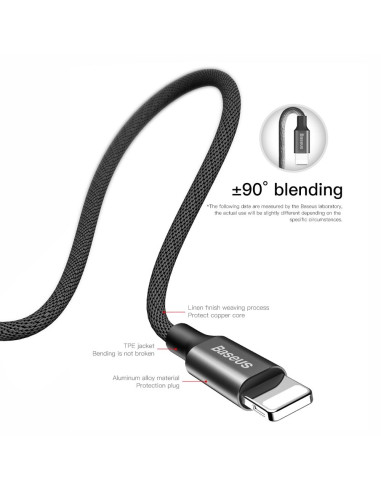 BASEUS Câble USB A vers Lightning 2A Yvien CALYW-A01 1,8 m noir
