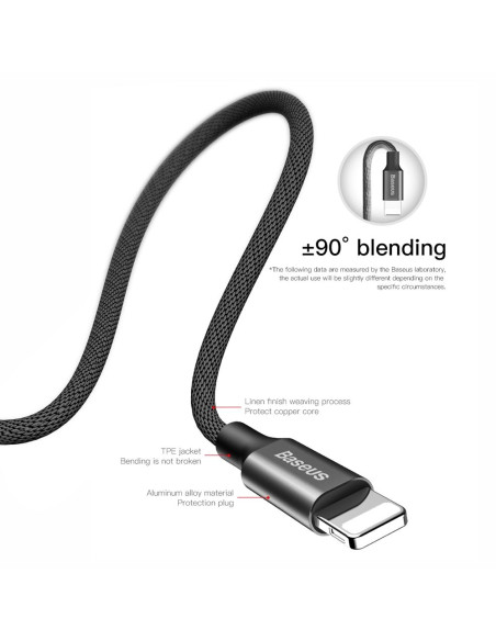 BASEUS Câble USB A vers Lightning 2A Yvien CALYW-A01 1,8 m noir