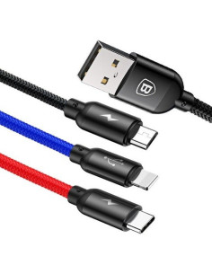BASEUS Câble 3-en-1 USB A vers Micro USB / Lightning / Type C 3,5A CAMLT-BSY01 0,3 m noir