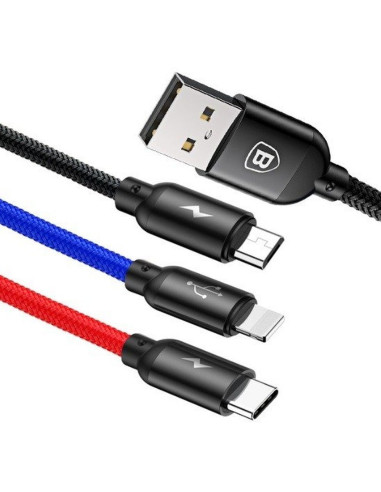 BASEUS Câble 3-en-1 USB A vers Micro USB / Lightning / Type C 3,5A CAMLT-BSY01 0,3 m noir