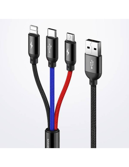 BASEUS Câble 3-en-1 USB A vers Micro USB / Lightning / Type C 3,5A CAMLT-BSY01 0,3 m noir