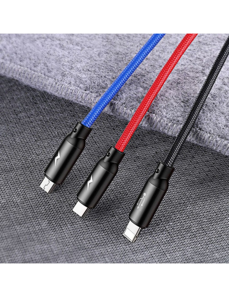 BASEUS Câble 3-en-1 USB A vers Micro USB / Lightning / Type C 3,5A CAMLT-BSY01 0,3 m noir