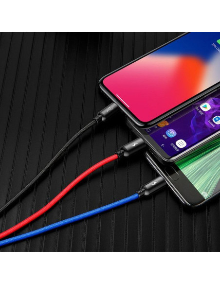 BASEUS Câble 3-en-1 USB A vers Micro USB / Lightning / Type C 3,5A CAMLT-BSY01 0,3 m noir