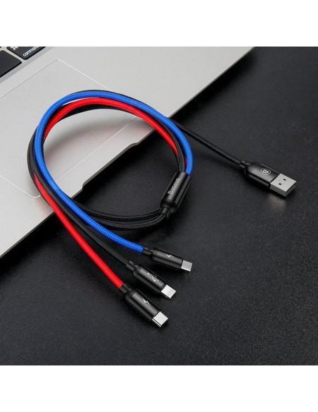 BASEUS Câble 3-en-1 USB A vers Micro USB / Lightning / Type C 3,5A CAMLT-BSY01 0,3 m noir