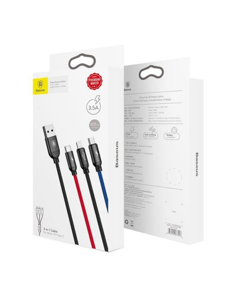 BASEUS Câble 3-en-1 USB A vers Micro USB / Lightning / Type C 3,5A CAMLT-BSY01 0,3 m noir