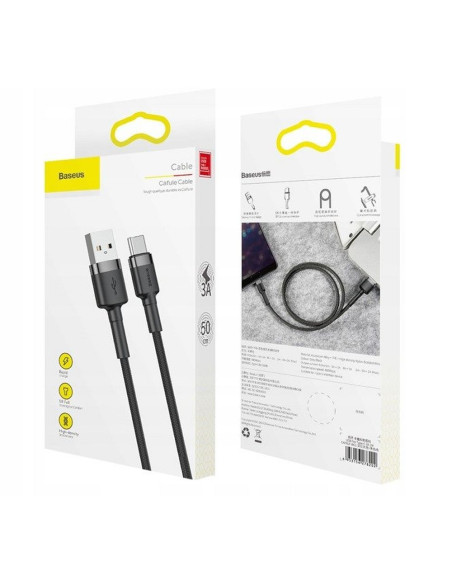 BASEUS Câble USB A vers Type C QC3.0 3A Cafule CATKLF-DG1 0.5 m noir gris