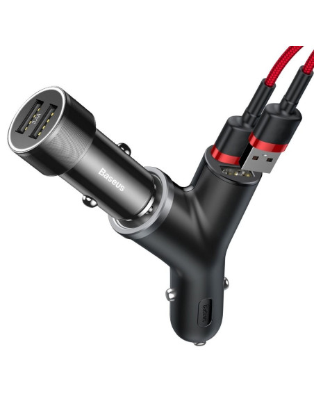Chargeur voiture BASEUS Y type 2xUSB + prise allume-cigare NOIR CCALL-YX01/BSC-C16N