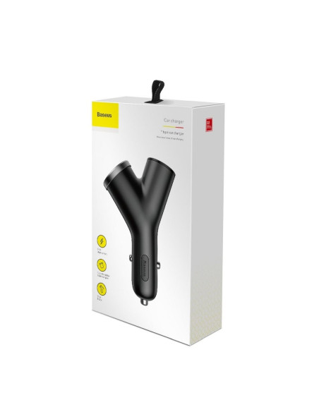Chargeur voiture BASEUS Y type 2xUSB + prise allume-cigare NOIR CCALL-YX01/BSC-C16N