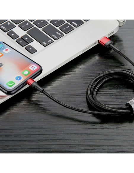 Câble BASEUS Cafule compatible avec for iPhone 2,4A 1 metre rouge-noir