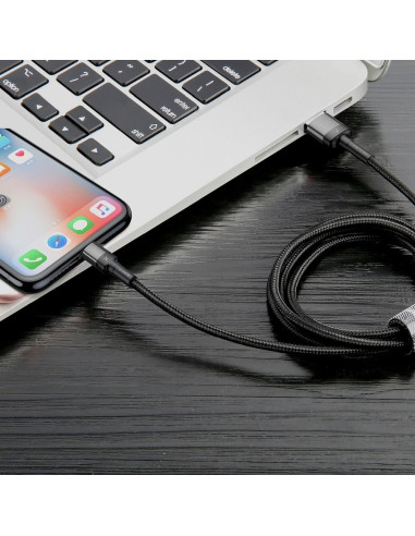 Câble BASEUS Cafule compatible avec for iPhone 2,4A 1 metre gris-noir