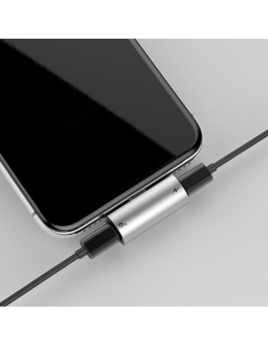 BASEUS adaptateur audio/HF d"for iPhonefor iPhone Lightning 8-pin vers 2x for iPhone Lightning 8-pin ARGENT - NOIR