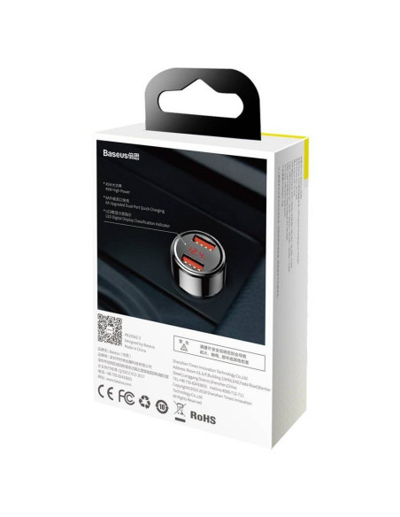 Chargeur de voiture BASEUS 2 x USB A avec écran PD QC4.0 5A 45W CCMLC20A-01/BS-C20A noir