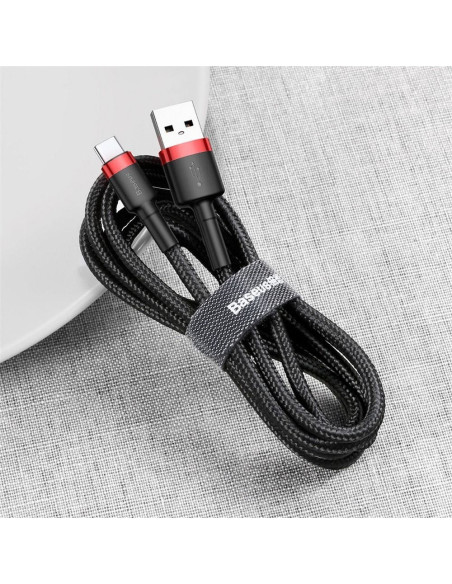 BASEUS Câble USB Cafule Type C 2A 3 metres ROUGE-NOIR CATKLF-U91