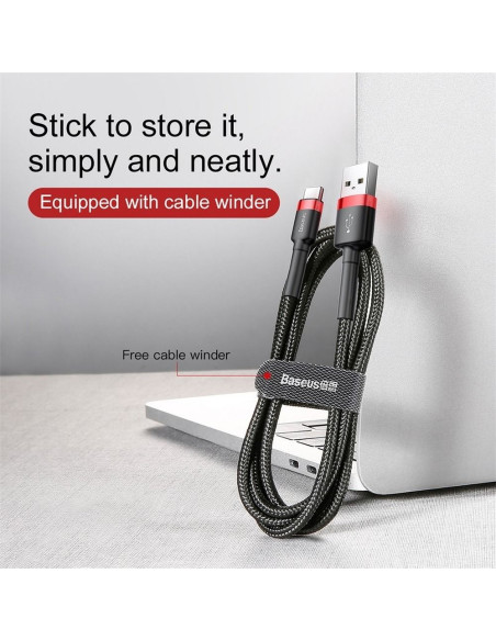BASEUS Câble USB Cafule Type C 2A 3 metres ROUGE-NOIR CATKLF-U91