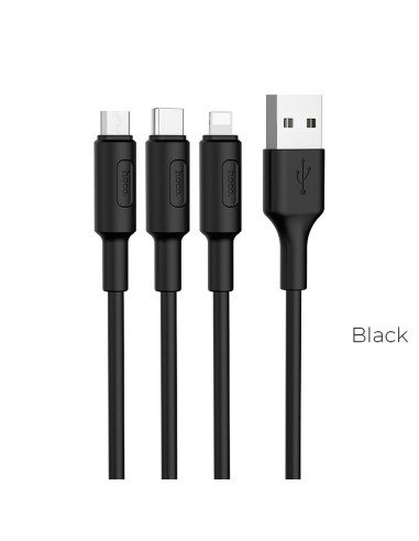HOCO cable USB cable Soarer 3en1 ( iPhone Lightning 8-pin+Micro+Type C) X25 1m noir