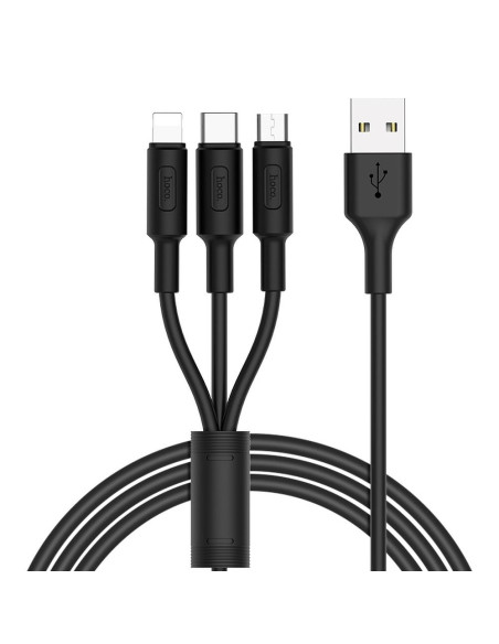 HOCO cable USB cable Soarer 3en1 ( iPhone Lightning 8-pin+Micro+Type C) X25 1m noir