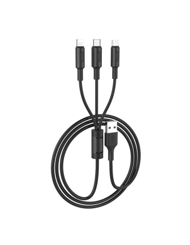 HOCO cable USB cable Soarer 3en1 ( iPhone Lightning 8-pin+Micro+Type C) X25 1m noir