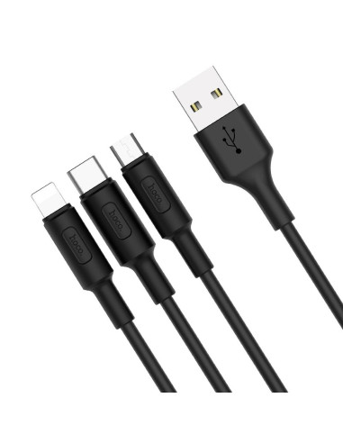 HOCO cable USB cable Soarer 3en1 ( iPhone Lightning 8-pin+Micro+Type C) X25 1m noir