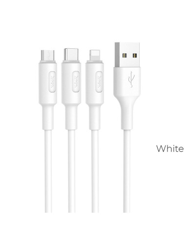 HOCO cable USB cable Soarer 3en1 ( iPhone Lightning 8-pin+Micro+Type C) X25 1m noir