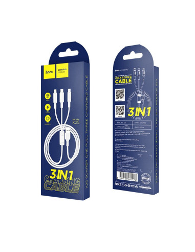 HOCO cable USB cable Soarer 3en1 ( iPhone Lightning 8-pin+Micro+Type C) X25 1m noir