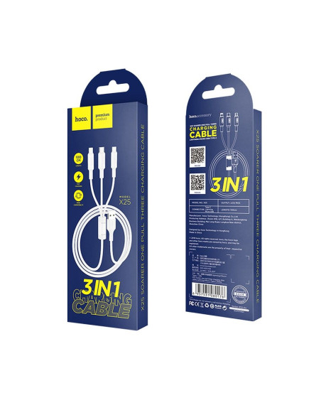 HOCO cable USB cable Soarer 3en1 ( iPhone Lightning 8-pin+Micro+Type C) X25 1m noir