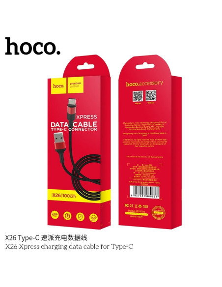 HOCO cable USB Xpress Type C X26 noir-rouge