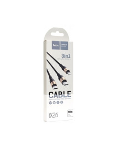 HOCO cable USB Câble 3en1 compatible avec iPhone Lightning 8-pin + Micro + Type C X26 1 metre NOIR-OR