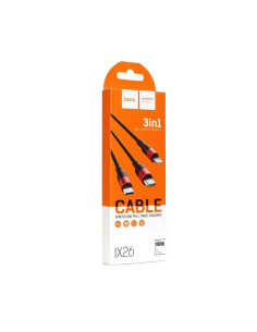 HOCO cable USB Câble 3en1 compatible avec iPhone Lightning 8-pin + Micro + Type C X26 1 metre NOIR-ROUGE
