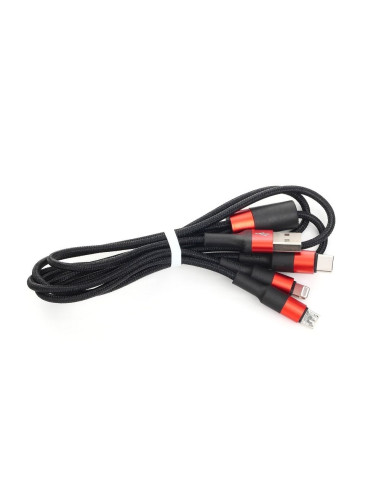 HOCO cable USB Câble 3en1 compatible avec iPhone Lightning 8-pin + Micro + Type C X26 1 metre NOIR-ROUGE