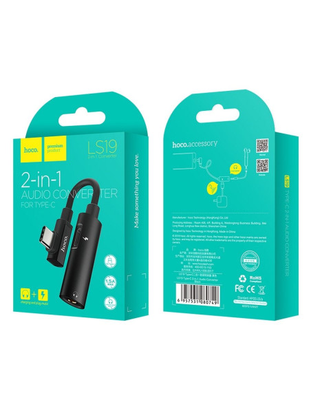 HOCO adaptateur HF/chargement - Typ C 2in1 (LS19) NOIR