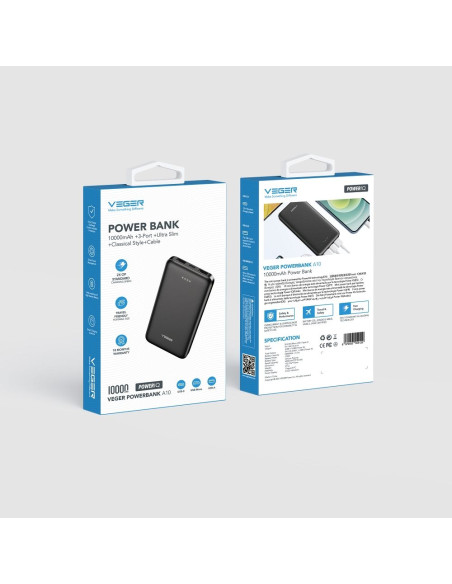 VEGER powerbank 10 000 mAh 2A A10 (W1065) black