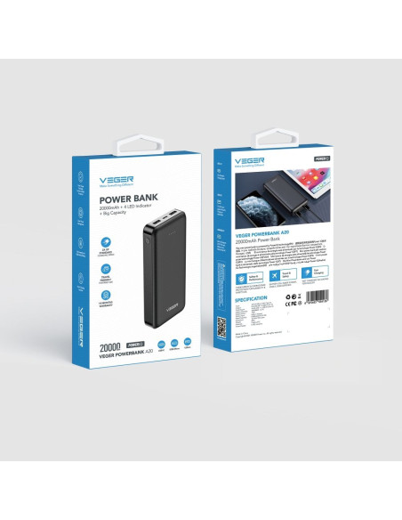 Banque d'énergie VEGER 20 000 mAh 2A A20 (W2015) noir EOL
