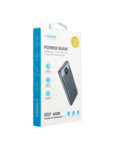 Banque d'énergie VEGER 10 000 mAh L10 (W1105) noir EOL