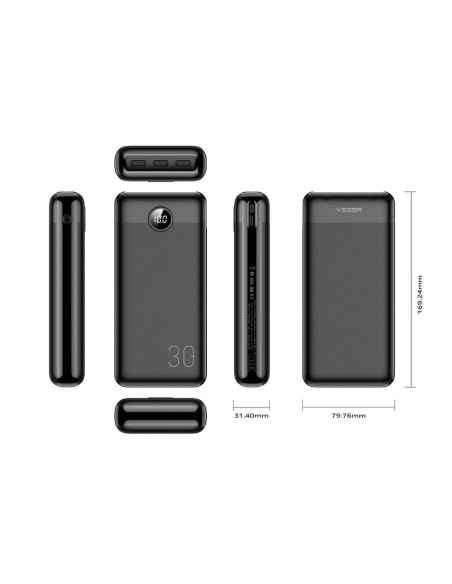 VEGER powerbank 30 000 mAh PD QC3.0 3A 20W L30 (W3008PD) noir