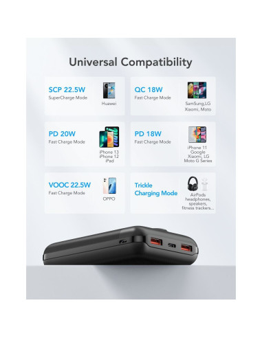 VEGER powerbank 20 000 mAh PD QC3.0 2A 22.5W S20 (W2053) noir