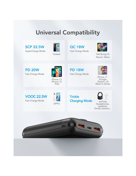 VEGER powerbank 20 000 mAh PD QC3.0 2A 22.5W S20 (W2053) noir