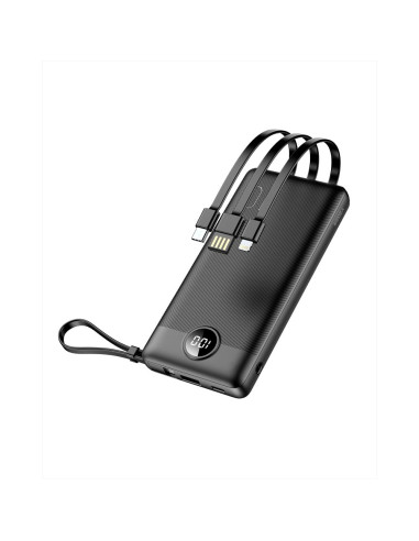 Banque d'énergie VEGER 10 000 mAh avec câbles Micro USB / Type C / Lightning C10 intégrés (W1116) noir